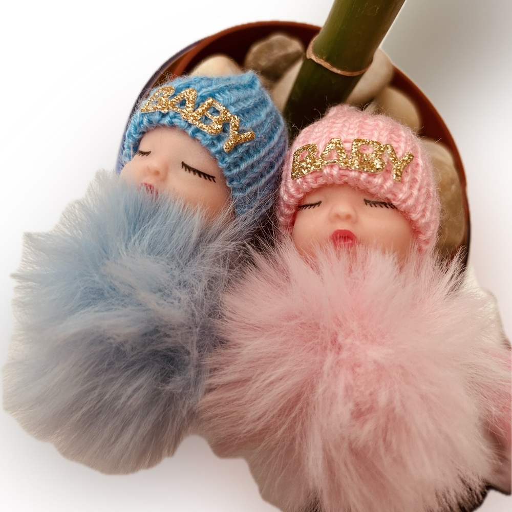 Adorable Blue & Pink Knitted Baby Doll Keyring Keychain Fashion Accessories - Picture 6 of 8